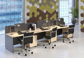 Коллекция оперативной мебели на опорах-панелях LAVORO PANEL. Декоративные панели PUZZLE с эффектом звукопоглощения.